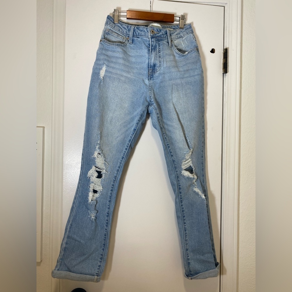 Straight Leg Jeans with Holes